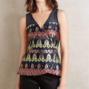 Anthropologie Yana Jacquard Peplum Top